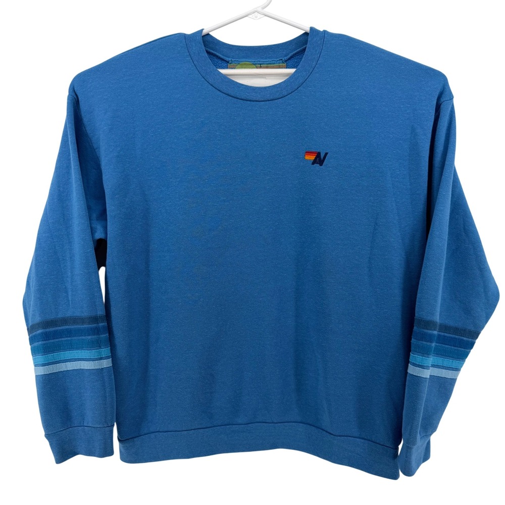 Aviator Nation Blue Crewneck Sweatshirt with Stripe Sleeves